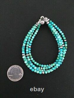 Bracelet en argent sterling Navajo amérindien à 4 brins avec turquoise bleue 1087