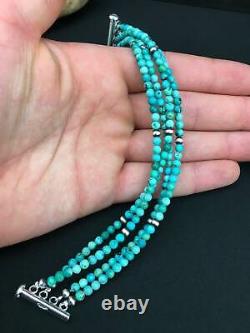 Bracelet en argent sterling Navajo amérindien à 4 brins avec turquoise bleue 1087