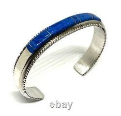 Bracelet en argent sterling Navajo fait main avec incrustation de lapis denim américain natif