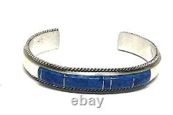 Bracelet en argent sterling Navajo fait main avec incrustation de lapis denim américain natif