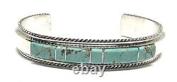 Bracelet en argent sterling amérindien fait main en inlay de pierres turquoise Navajo