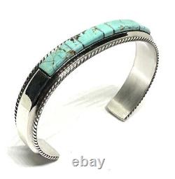 Bracelet en argent sterling amérindien fait main en inlay de pierres turquoise Navajo