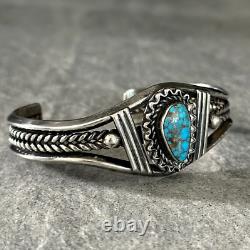 Bracelet en argent sterling avec turquoise de la montagne solitaire des Amérindiens Navajo vintage