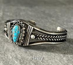 Bracelet en argent sterling avec turquoise de la montagne solitaire des Amérindiens Navajo vintage