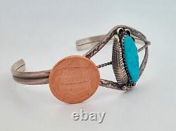 Bracelet en argent sterling avec turquoise et feuille de style amérindien Navajo taille 6.25