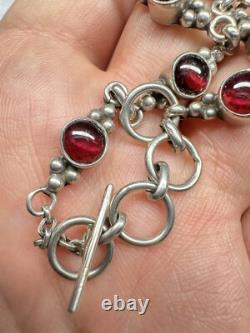 Bracelet en argent sterling cabochon grenat natif américain Navajo Zuni signé JG