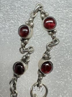 Bracelet en argent sterling cabochon grenat natif américain Navajo Zuni signé JG