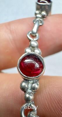 Bracelet en argent sterling cabochon grenat natif américain Navajo Zuni signé JG