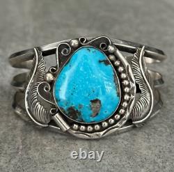 Bracelet en argent sterling cariné BIG MORENCI en turquoise vintage amérindien Navajo
