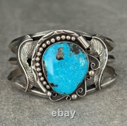 Bracelet en argent sterling cariné BIG MORENCI en turquoise vintage amérindien Navajo