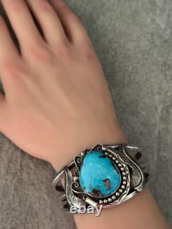Bracelet en argent sterling cariné BIG MORENCI en turquoise vintage amérindien Navajo