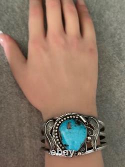 Bracelet en argent sterling cariné BIG MORENCI en turquoise vintage amérindien Navajo