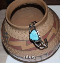Bracelet en argent sterling de style amérindien Navajo avec turquoise bleue