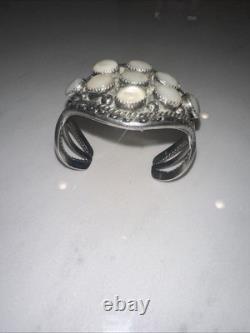 Bracelet en argent sterling en nacre en grappe Navajo ou Zuni amérindien