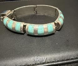 Bracelet en argent sterling estampé avec turquoise 60,3 g