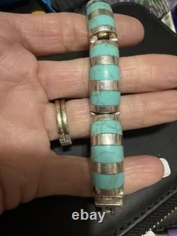 Bracelet en argent sterling estampé avec turquoise 60,3 g