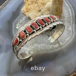 Bracelet en argent sterling et corail pour femmes, de style navajo amérindien, par Anita Whitegoat