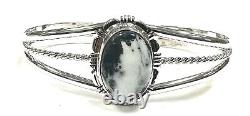 Bracelet en argent sterling fait main Navajo avec buffle blanc naturel américain autochtone