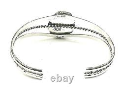 Bracelet en argent sterling fait main Navajo avec buffle blanc naturel américain autochtone