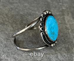 Bracelet en argent sterling turquoise bleue de style vintage des Amérindiens Navajo R. OTTEN