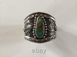 Bracelet en argent sterling turquoises Navajo Amérindien vintage Walter Mitchell