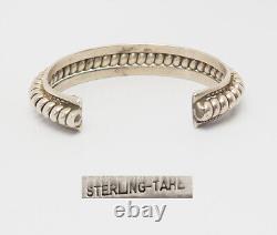Bracelet en argent sterling vintage lourd de détail en spirale amérindien Navajo par Tahe