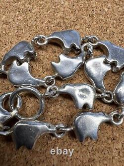 Bracelet en argent sterling vintage maillon ours amérindien Navajo sud-ouest