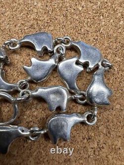 Bracelet en argent sterling vintage maillon ours amérindien Navajo sud-ouest