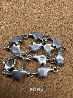 Bracelet en argent sterling vintage maillon ours amérindien Navajo sud-ouest