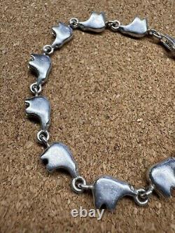 Bracelet en argent sterling vintage maillon ours amérindien Navajo sud-ouest