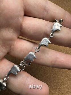 Bracelet en argent sterling vintage maillon ours amérindien Navajo sud-ouest
