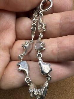 Bracelet en argent sterling vintage maillon ours amérindien Navajo sud-ouest