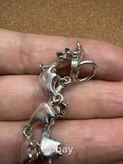 Bracelet en argent sterling vintage maillon ours amérindien Navajo sud-ouest