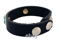 Bracelet en cuir et turquoise Kingman amérindien navajo par Yazzie SKU23317