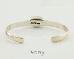 Bracelet en cuir navajo en turquoise bleue en argent 925, artiste amérindien, années 80