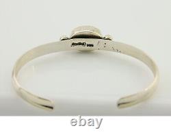 Bracelet en cuir navajo en turquoise bleue en argent 925, artiste amérindien, années 80