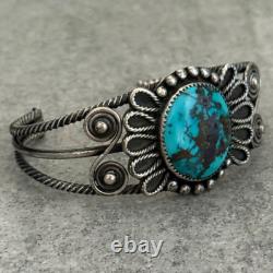 Bracelet en fil de argent tiré à la main NAVAJO en turquoise vintage amérindien 7 39g