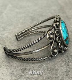 Bracelet en fil de argent tiré à la main NAVAJO en turquoise vintage amérindien 7 39g