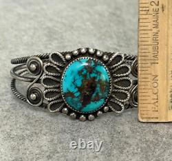 Bracelet en fil de argent tiré à la main NAVAJO en turquoise vintage amérindien 7 39g