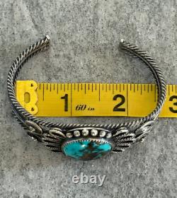 Bracelet en fil de argent tiré à la main NAVAJO en turquoise vintage amérindien 7 39g