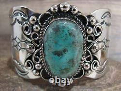 Bracelet en nickel argenté et turquoise des Indiens Navajos par Cleveland