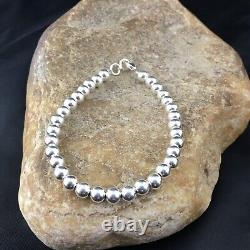 Bracelet en perles en argent sterling 7,75 Navajo Amérindien 17392