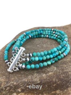 Bracelet en turquoise bleue Navajo amérindien en argent sterling 4 brins 1087 Bracelet en turquoise bleue Navajo amérindien en argent sterling 4 brins 1087