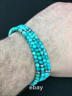 Bracelet en turquoise bleue Navajo amérindien en argent sterling 4 brins 1087 Bracelet en turquoise bleue Navajo amérindien en argent sterling 4 brins 1087