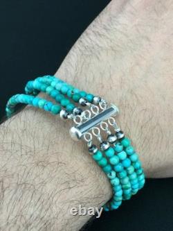 Bracelet en turquoise bleue Navajo amérindien en argent sterling 4 brins 1087 Bracelet en turquoise bleue Navajo amérindien en argent sterling 4 brins 1087