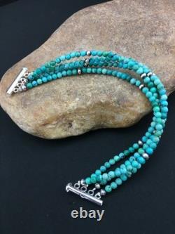 Bracelet en turquoise bleue Navajo amérindien en argent sterling 4 brins 1087 Bracelet en turquoise bleue Navajo amérindien en argent sterling 4 brins 1087