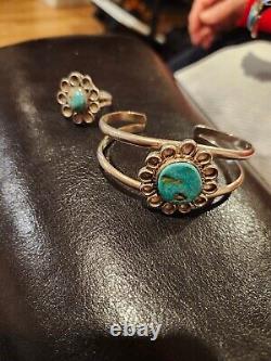 Bracelet et anneau en turquoise vintage amérindien Navajo