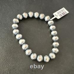 Bracelet extensible en argent sterling 7 avec perles 8mm Navajo amérindiennes 99087