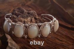 Bracelet jonc en argent avec véritable pierre de lune Navajo amérindien vintage ! État neuf