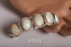 Bracelet jonc en argent avec véritable pierre de lune Navajo amérindien vintage ! État neuf